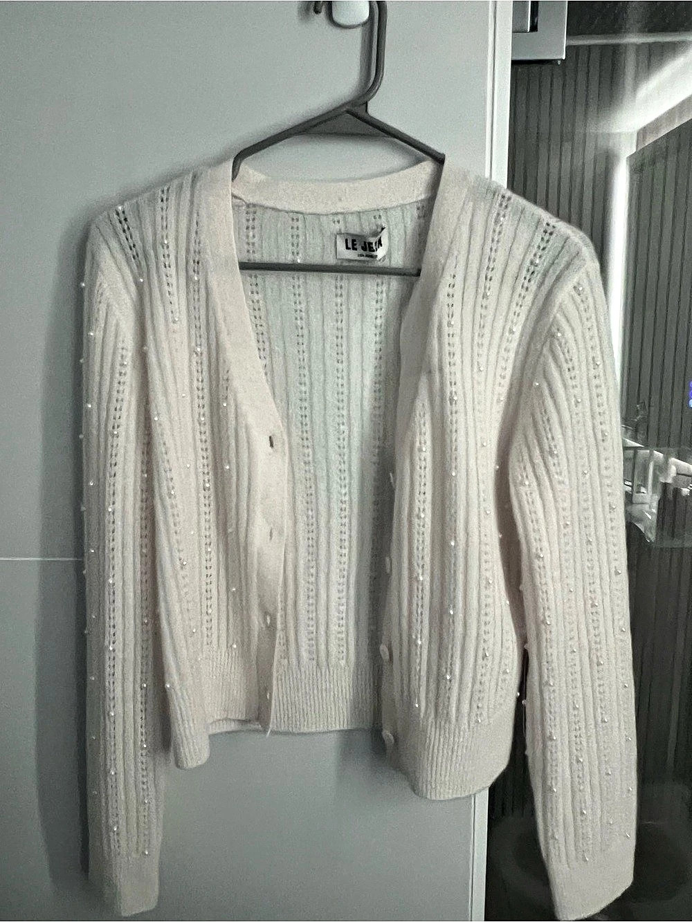 Le Jean White Embellished Cardigan NWT